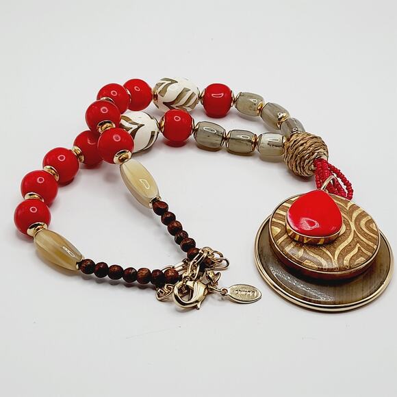 Chico's Pink Beige Brown Beaded Triple Pendent Necklace - 22 Inches - Picture 10 of 12